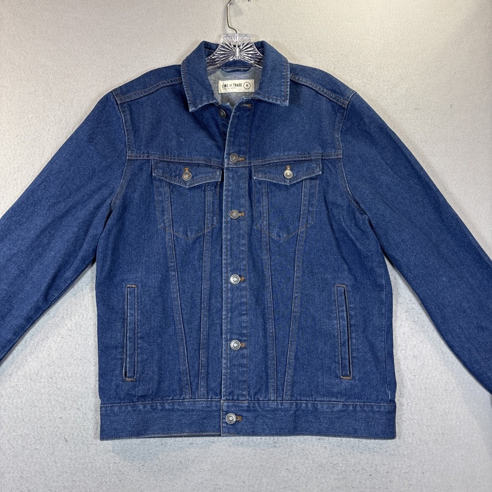 Line of Trade Men's‎ Denim Trucker Jacket Dark Blue Wash Large
